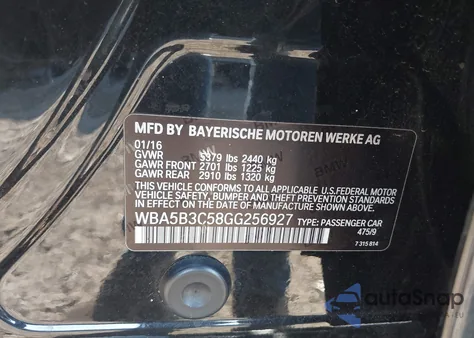 2016 BMW 535 xDrive из США, поврежденный, VIN WBA5B3C58GG256927